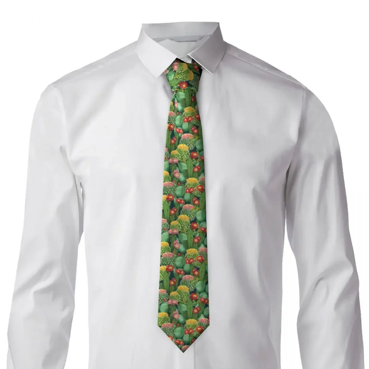 Blooming Cactuses Tie Plant Fashion Pattern Neck Ties Elegant Collar Tie Adult Leisure Necktie Accessories