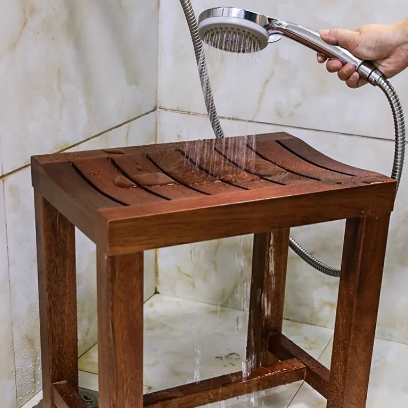 Wood waterproof footstool bathroom anti-corrosion low stools shoes solid stool bath bench shower bench WF