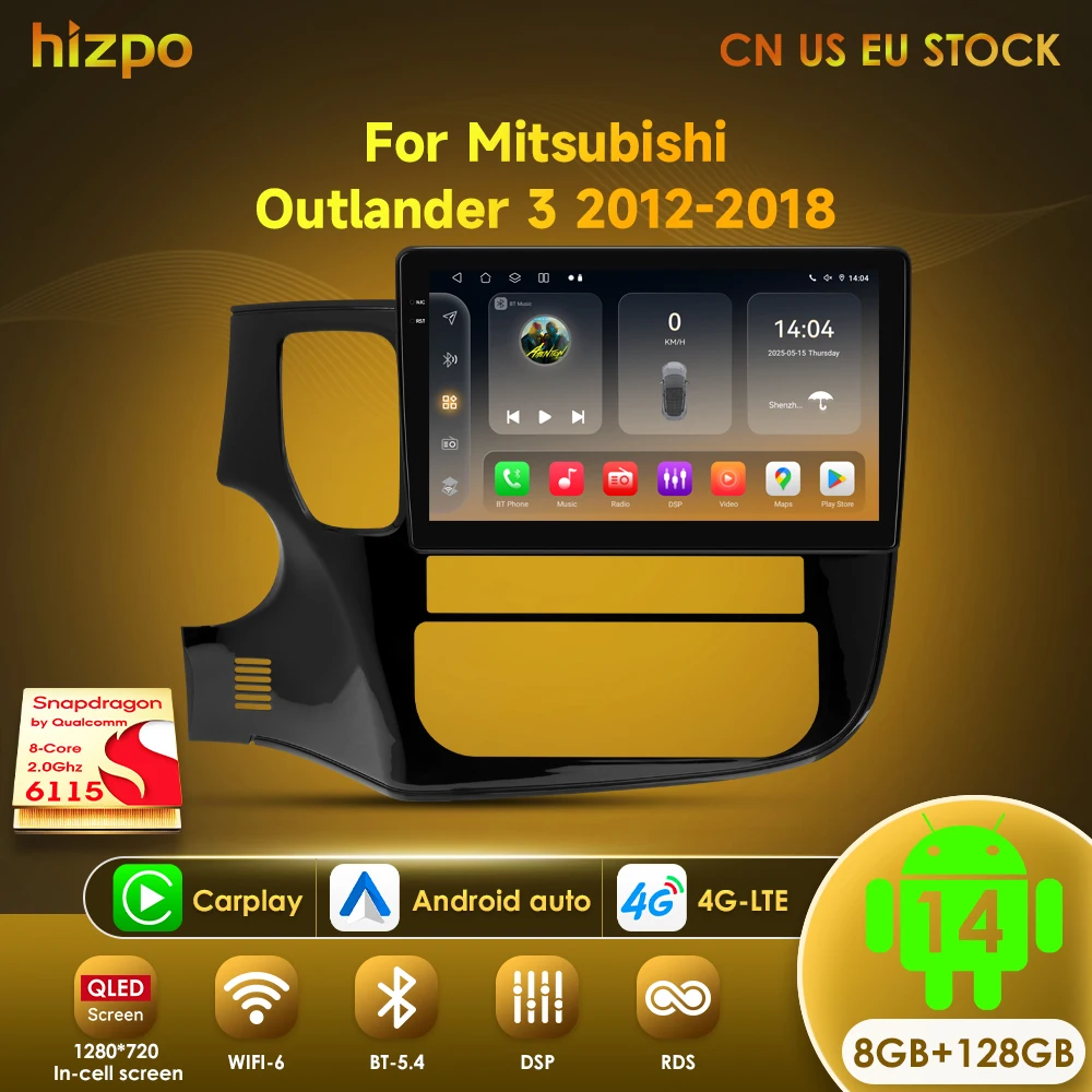 

Hizpo Octa Core 6115 Wireless CarPlay Android Auto Radio For Mitsubishi Outlander 3 2012-2018 4G Car Multimedia GPS 2din 2Din BT