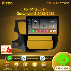 Hizpo Octa Core 6115 Wireless CarPlay Android Auto Radio For Mitsubishi Outlander 3 2012-2018 4G Car Multimedia GPS 2din 2Din BT