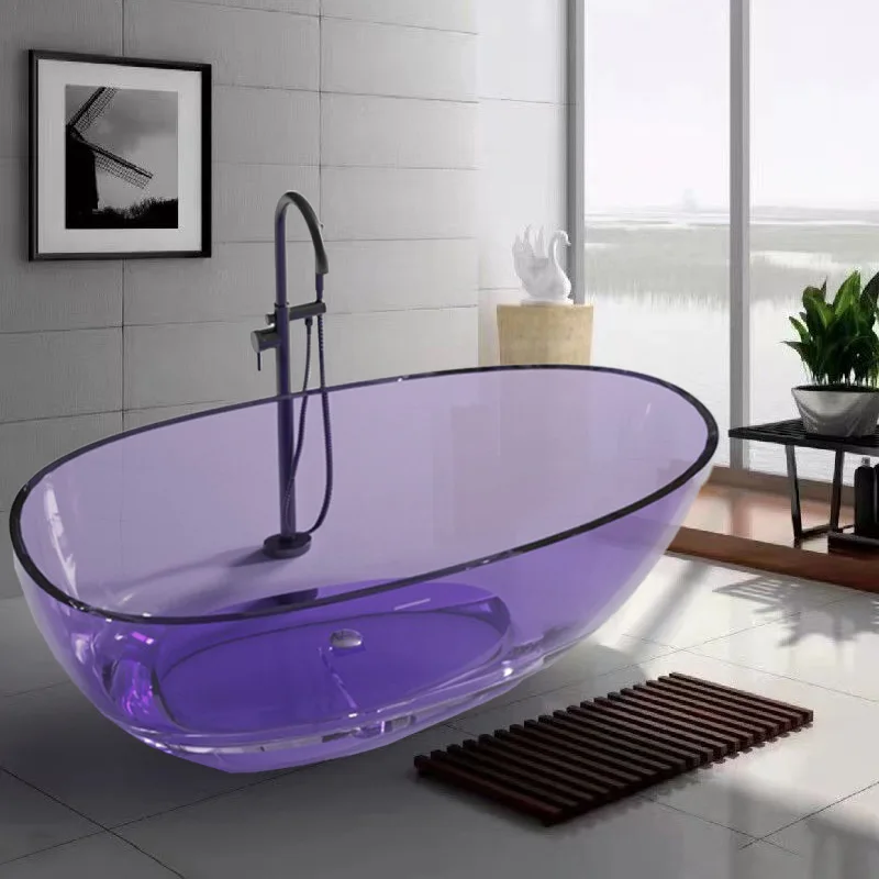 

Custom resin transparent crystal bathtub sunset color transparent resin home free-standing private bath Internet celebrity