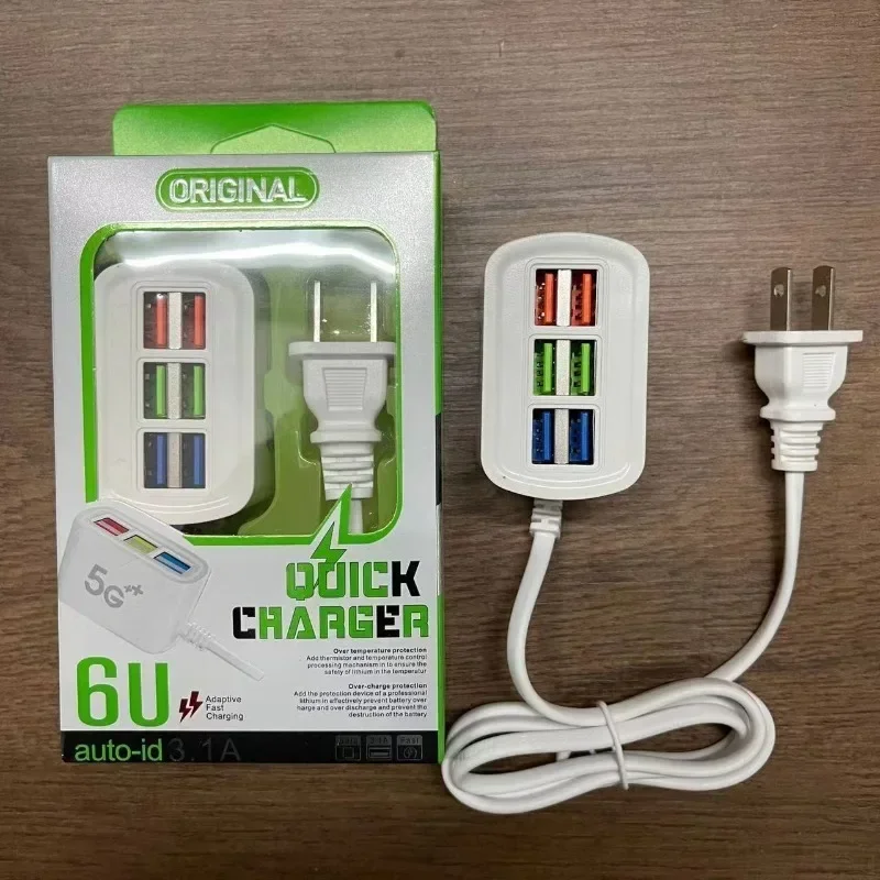 

Phone Charger USB Power Strip Multifunctional Quick Charging 6 Ports USB Mini Extension Socket HUB Splitter