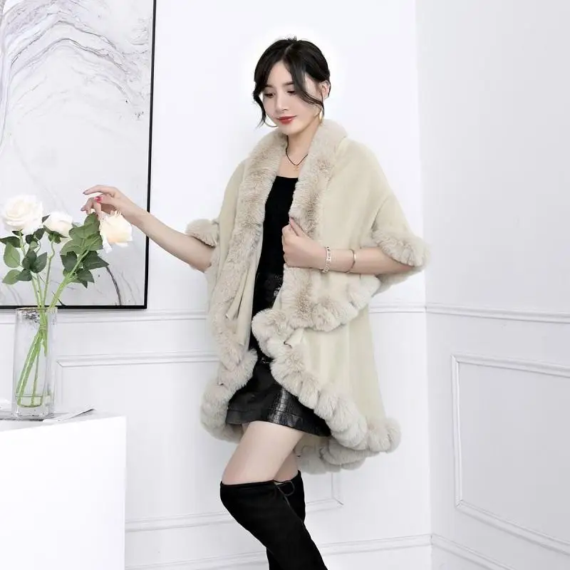 

Мягкий плюшевый вязаный плащ в стиле ретро, свободная толстая меховая шаль, однотонная накидка, теплое пончо, накидка в стиле Лолиты, осенне-зимняя милая женская шаль