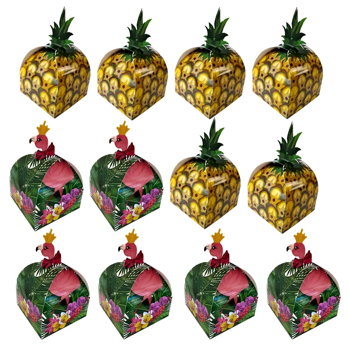 6pcs European Style Fruit Box Hawaiian Party DIY Paper Box Pineapple Flamingo Candy Packaging Box Hawaii Birthday Party Decor