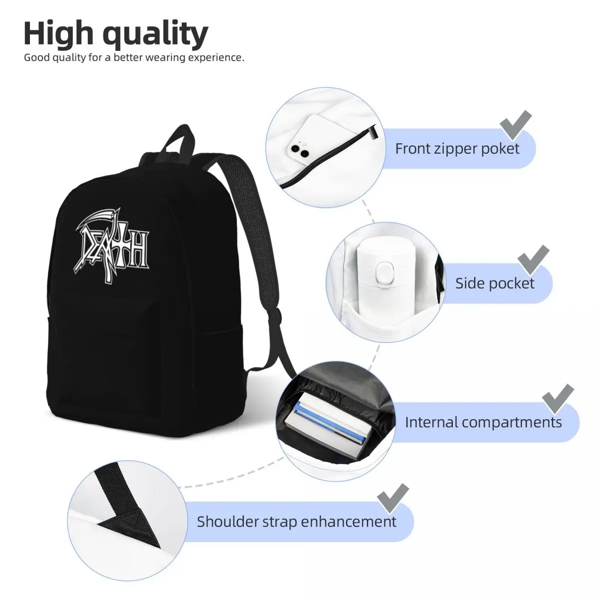 Mochila De La Banda de la muerte para adolescentes, morral duradero de Metal pesado para trabajo de estudiantes, bolsos de lona universitarios para hombres y mujeres