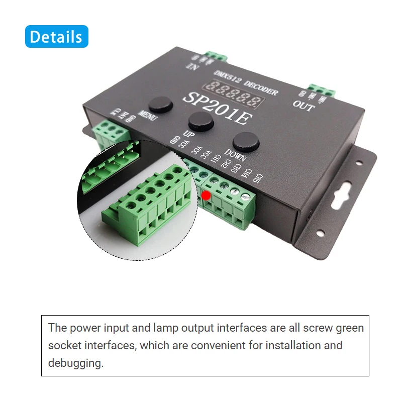 SP201E DMX512 Decoder LED SPI Controller Dimmer 1024 Pixel 5-24V for WS2812B RGB Magic Color Light Bar Stage Engineering Control