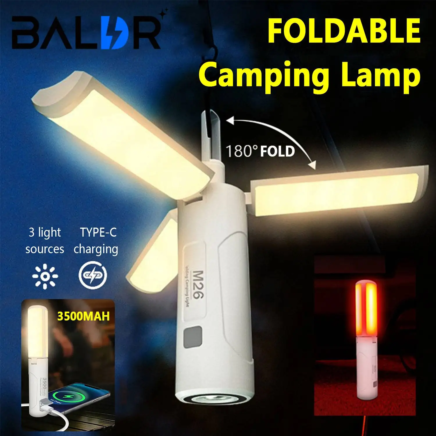 Portable Camping Lantern 3500mAh Rechargeable Tent Light Travel Lamp Folding Hanging Light Outdoor Emergency Lamp Work Light