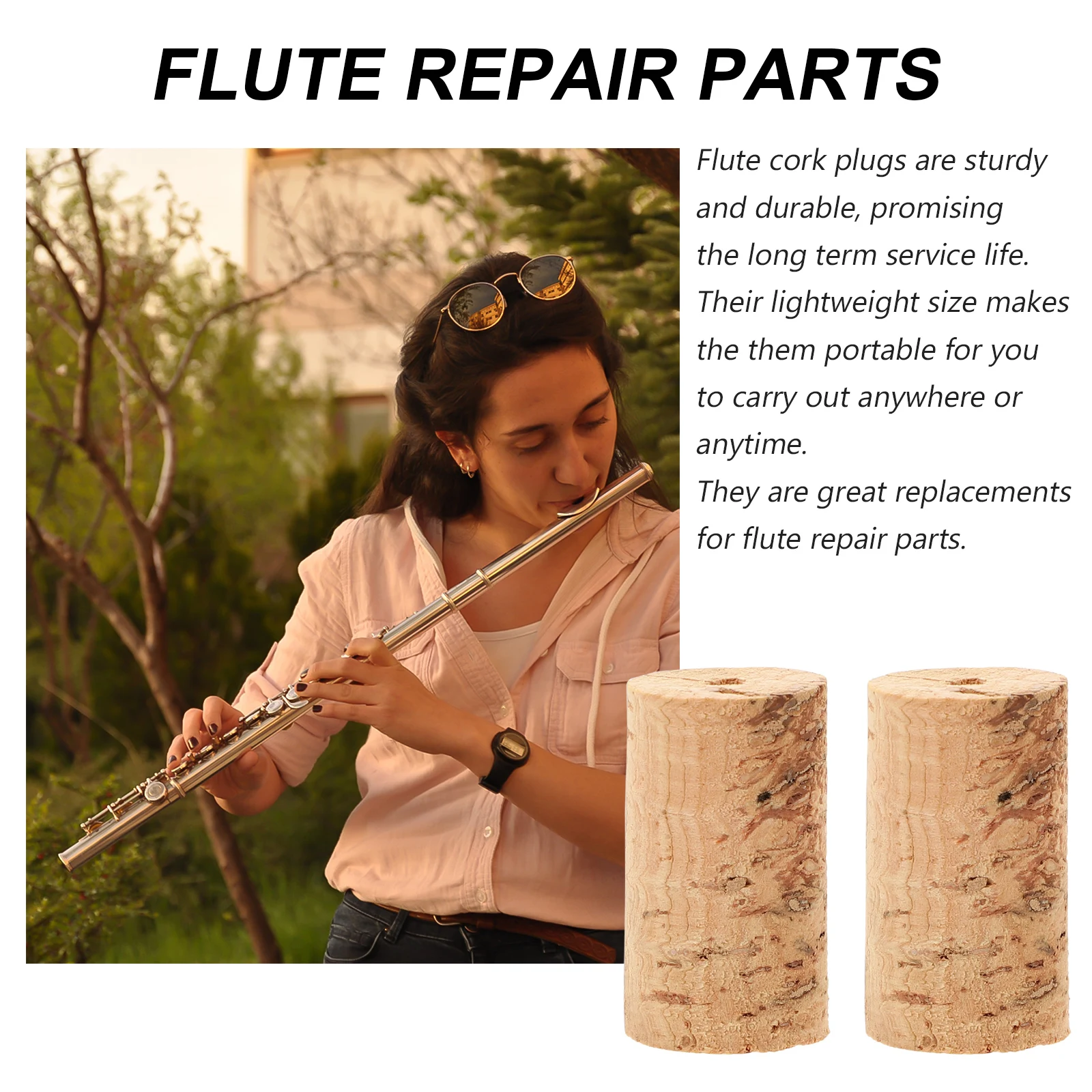 

2 Pcs Flute Cork Plug Musical Instrument Supplies Accessories Khaki Wooden Plugs Repair Part