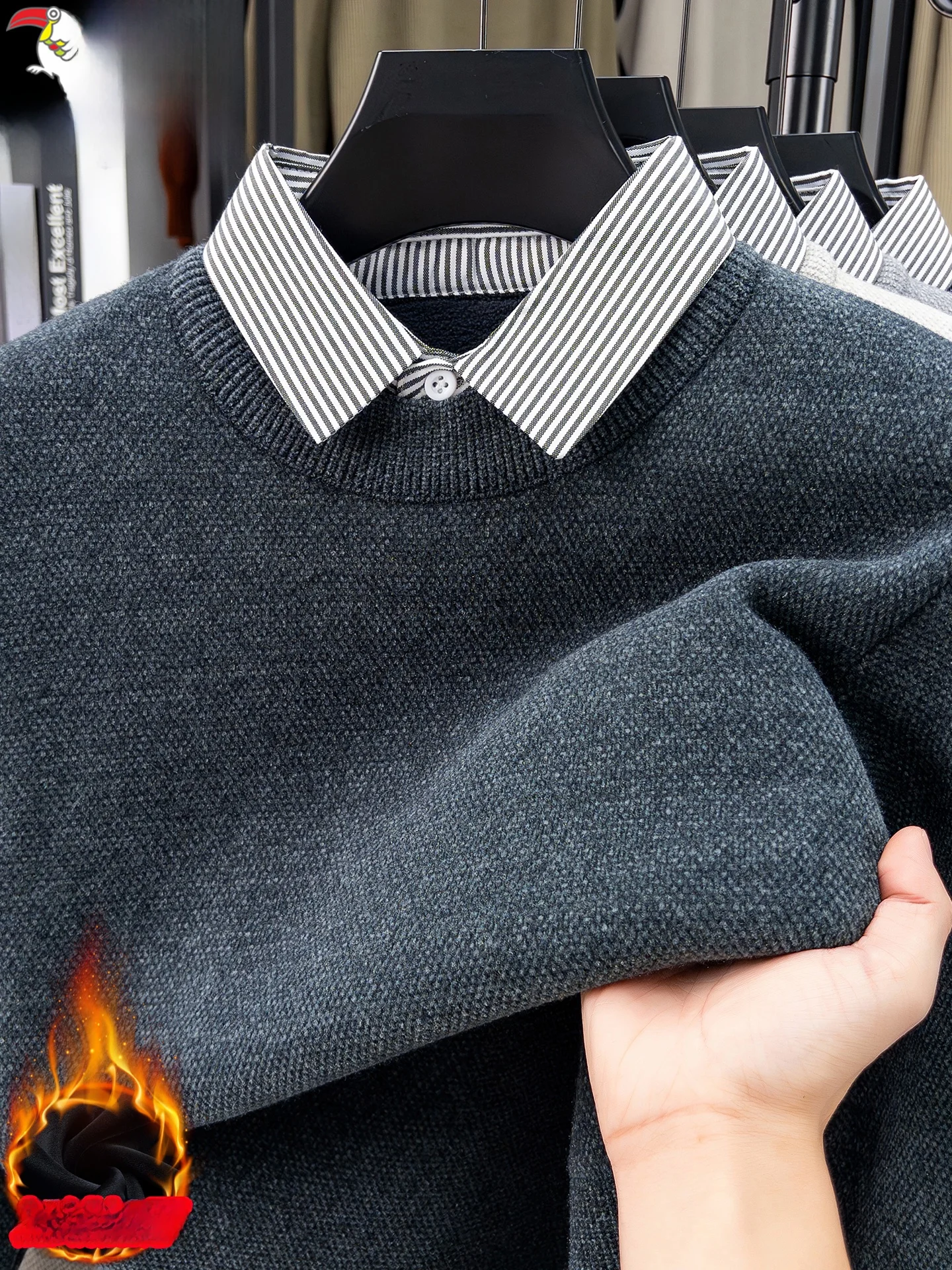 

Теплый вязаный свитер с флисовой подкладкой и воротником-стойкой, повседневный базовый топ для мужчин, зимний сезон, модный городской стиль