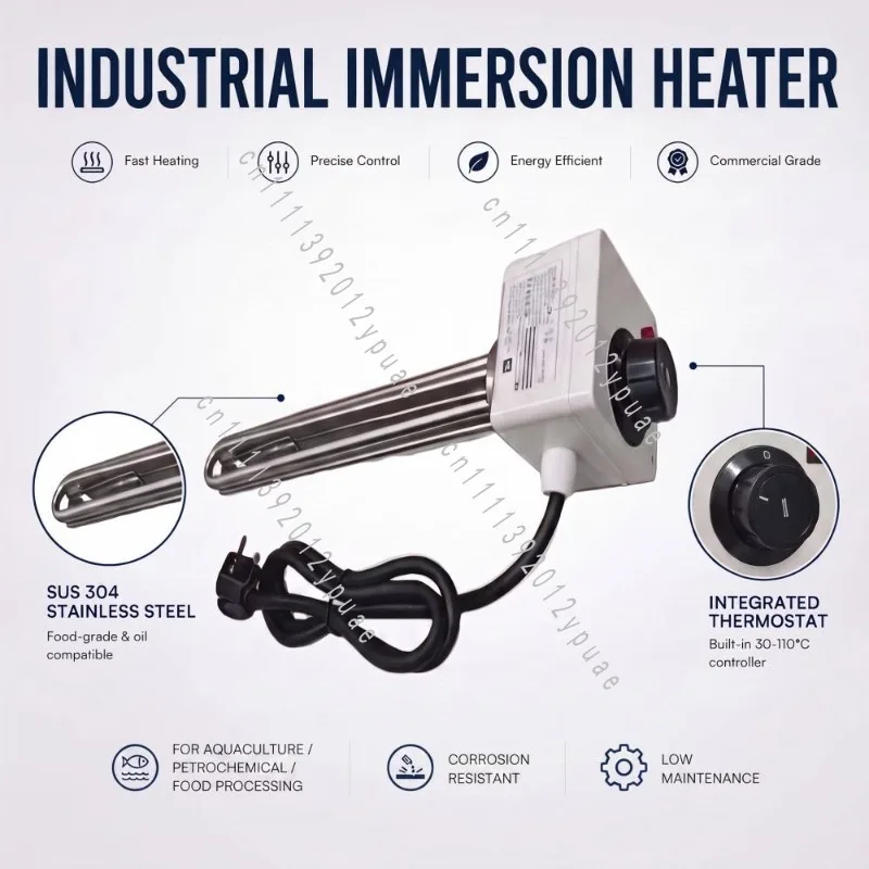 Stainless Steel Electric Immersion Tubular Heater Element, Heating Core Component with Thermostat, 220V 3KW 6KW 380V Optional