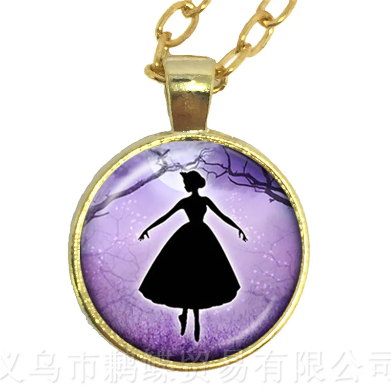 Ballerina Silhouette Glass Dome Necklace Dancing Ballerina Charm Pendant Sweater chain For Friedns Wonderful Gift