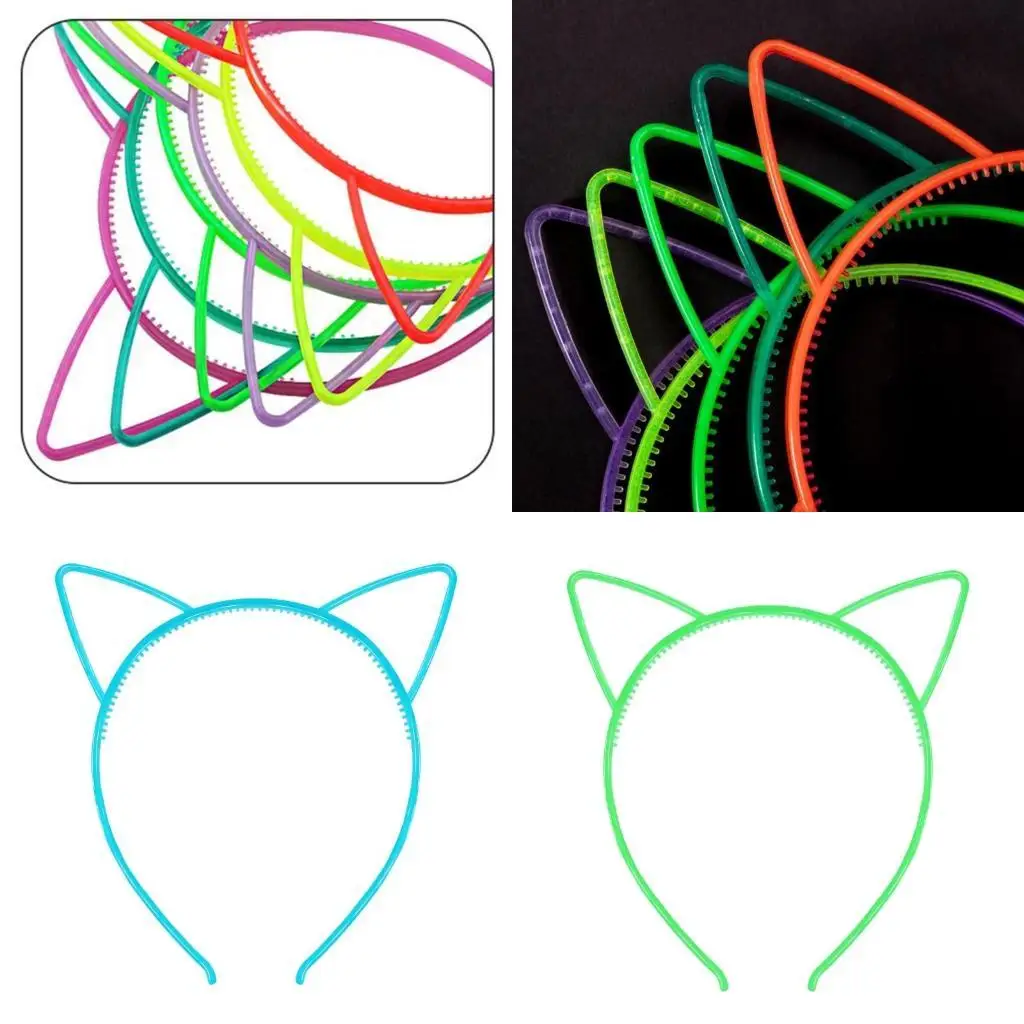 

652F Fluorescent Ear Headband for Women Fashion Luminous Hair Hoop Carnivals Party Hairband for Woman Cosplay