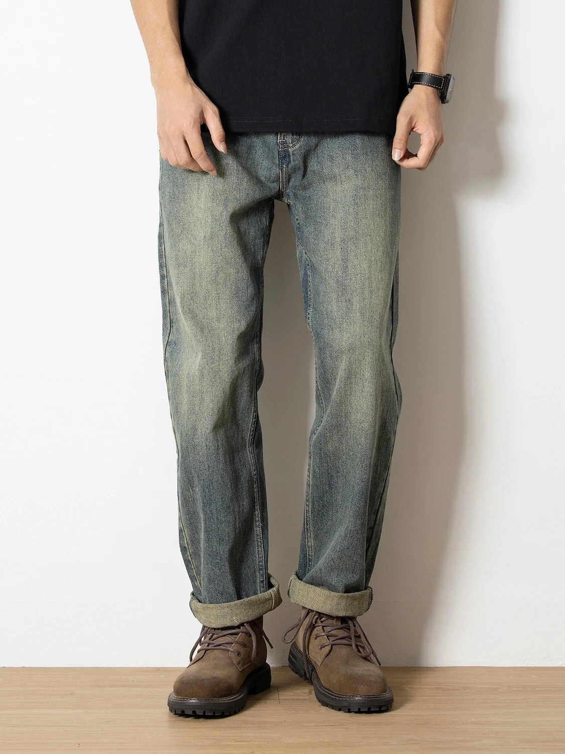 

Синие мужские джинсы в стиле ретро, свободные прямые американские повседневные длинные брюки, весна-осень, модная молодежная одежда, классический крой