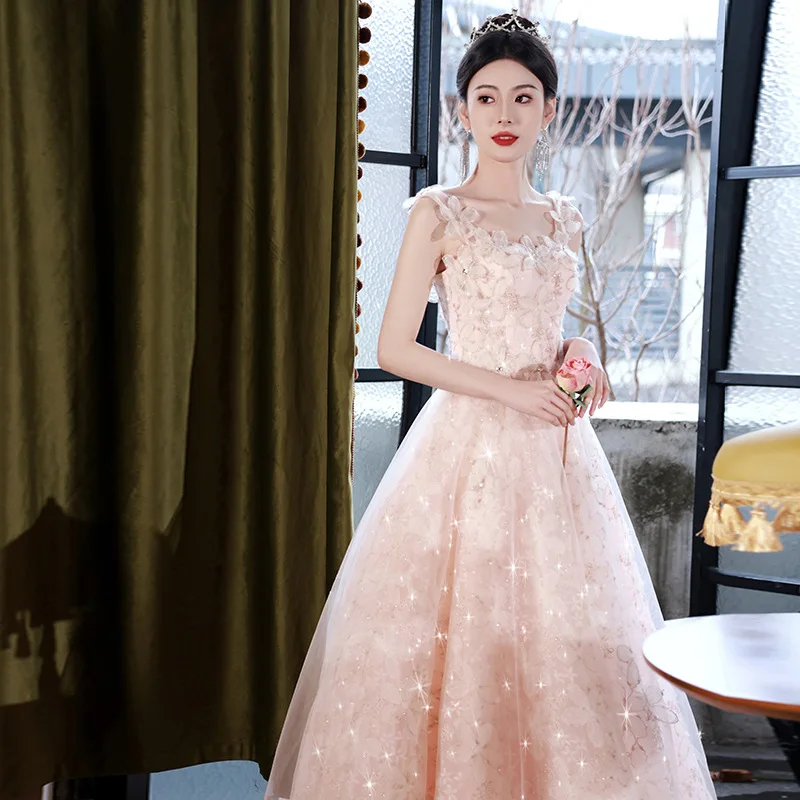 

Gorgeous Pink Floral Formal Prom Dress Sleeveless Slim Fit Princess Ball Gown Plus Size Elegant Women Banquet Party Dress