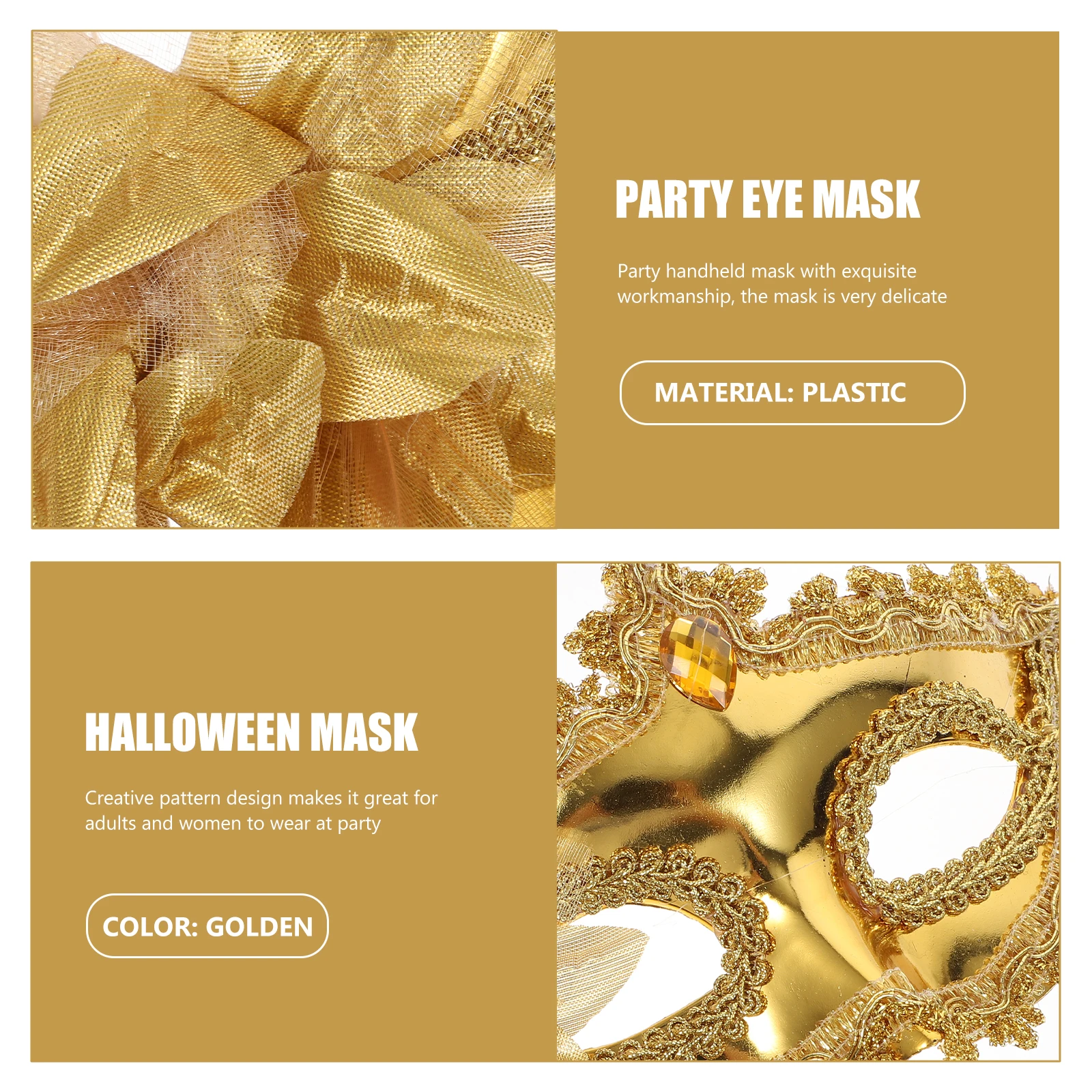 

3pcs Crystal Handheld For Women Masquerade Party Venice Ball Halloween Costume Face Mask Half Decor Accessory Golden Creative