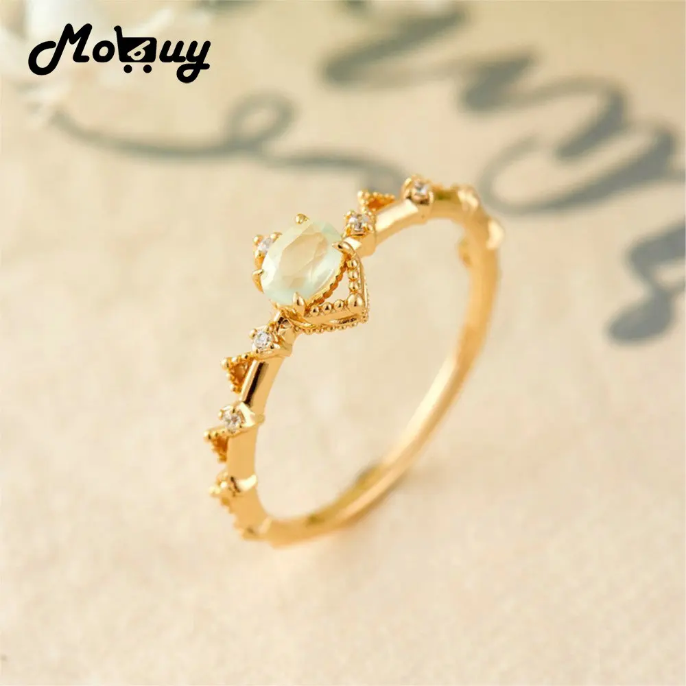 MOBUY خاتم الأحجار الكريمة الطبيعي Prehnite للنساء نمط المحكمة تاج أنيق فاخر 925 فضة الذهب Vermeil غرامة مجوهرات #1