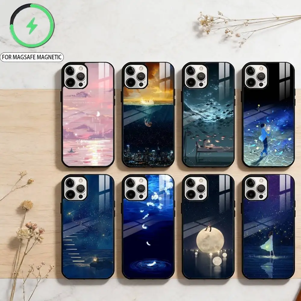 

Night Water Dream Art Phone Case For iPhone17,16,15,14,13,12,11 Plus,Pro Max Magnetic For Magsafe Wireless Charging