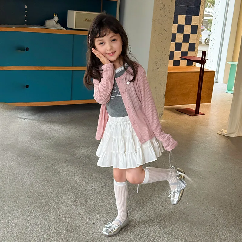 

Children's Light and Thin Air-conditioned Shirt Children's Clothing Girls' Korean Solid Pit Strip Sunscreen Cardigan Jacket
