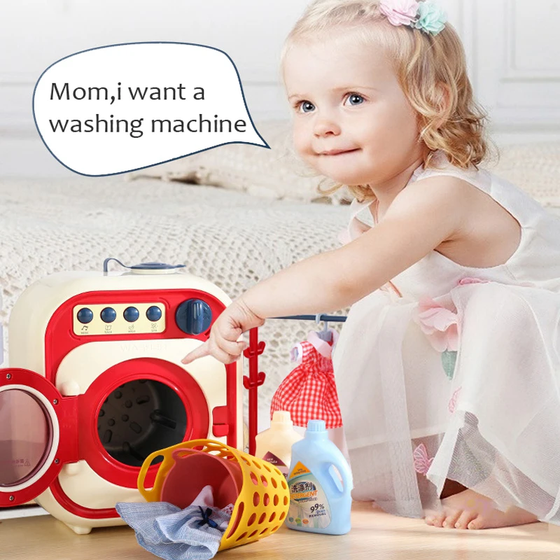 Kids Game Washing Machine Toy Pretend Play House Mini Simulation Electric Toys Rotate Kinetic Cleaning Preschool Toys For Girls