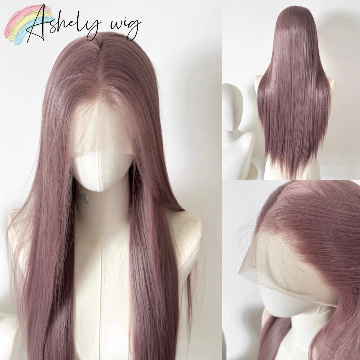 

Purple-grayish Purple Miku Lace Front Wig for Women Long Straight Wigs High Temperature Fibers Hair Synthetic Wig High Quality