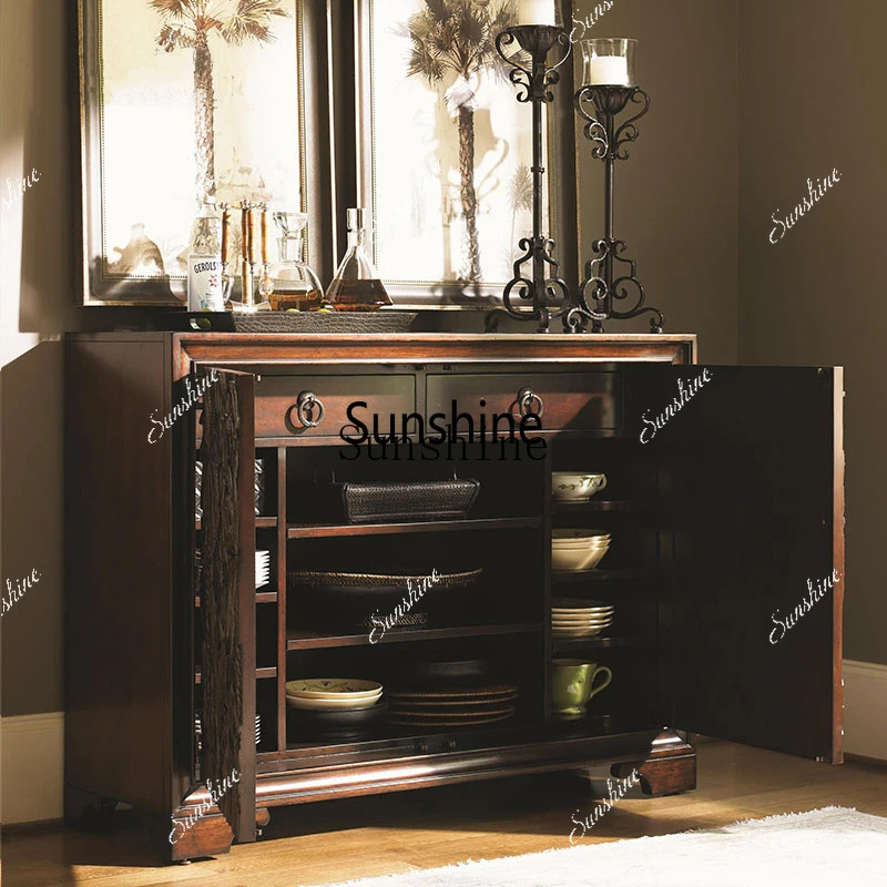 

Solid wood landscape painting side cabinet two-door dish decoration cabinetX