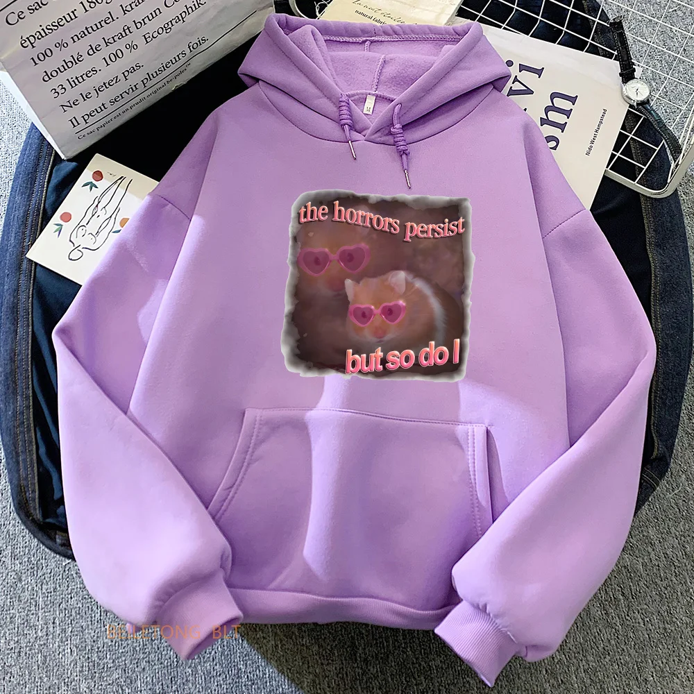 Sudaderas con capucha de hámster triste para Otoño/Invierno, moda Kawaii, sudadera con estampado gráfico Funko Pop, ropa informal femenina, jerséis