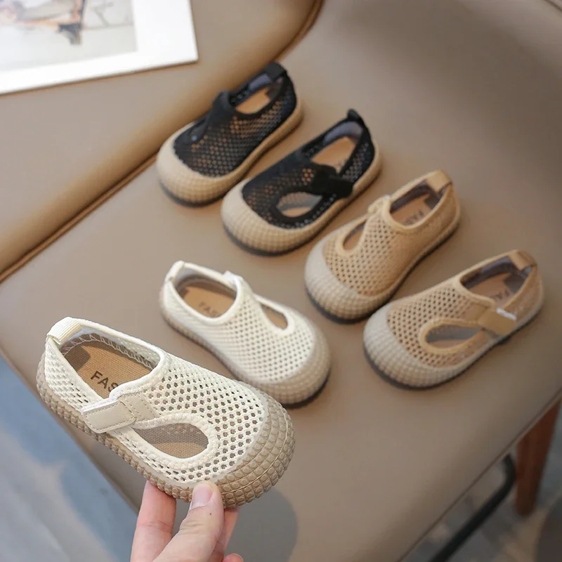 Children Sandals Air Mesh Breathable Fashion Soft Sole Kids Casual Shoes Summer Baby Beach Hook-loop Boys Girls Sliders 21-30
