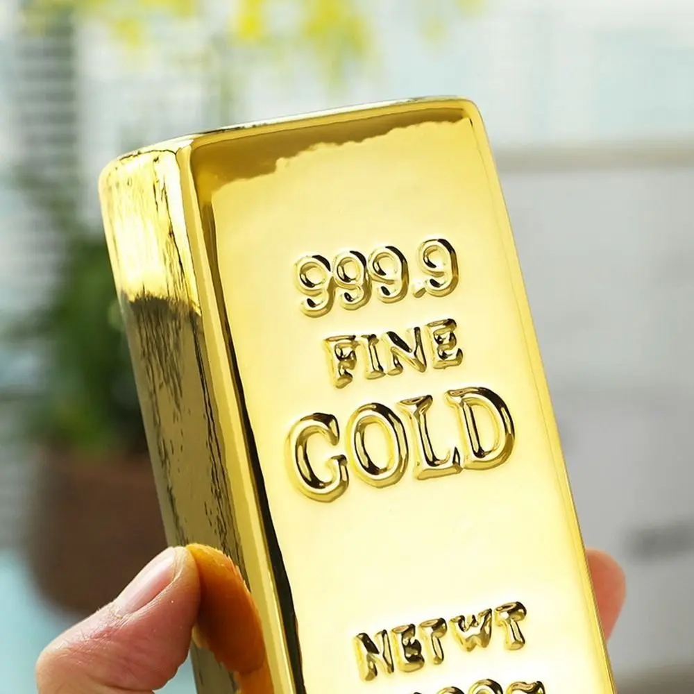 Office Accessory Simulation Fake Gold Bar Paperweight Door Stop Golden Brick Plastic Movie Prop Gold Bar Piggy Bank Home Decor