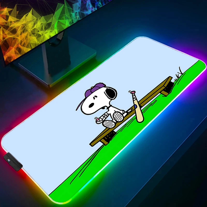 Alfombrilla de ratón RGB Snoopy Gamer, accesorios para juegos, oficina, portátil, teclado Varmilo, PC, alfombrilla de escritorio para ordenador, alfombra con retroiluminación LED