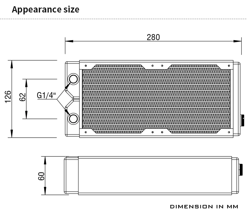 BARROW-Radiador de cobre de 60mm de espesor, radiador de 240mm, intercambiador de calor líquido de descarga de agua de computadora G1/4, uso roscado para ventiladores de 12cm