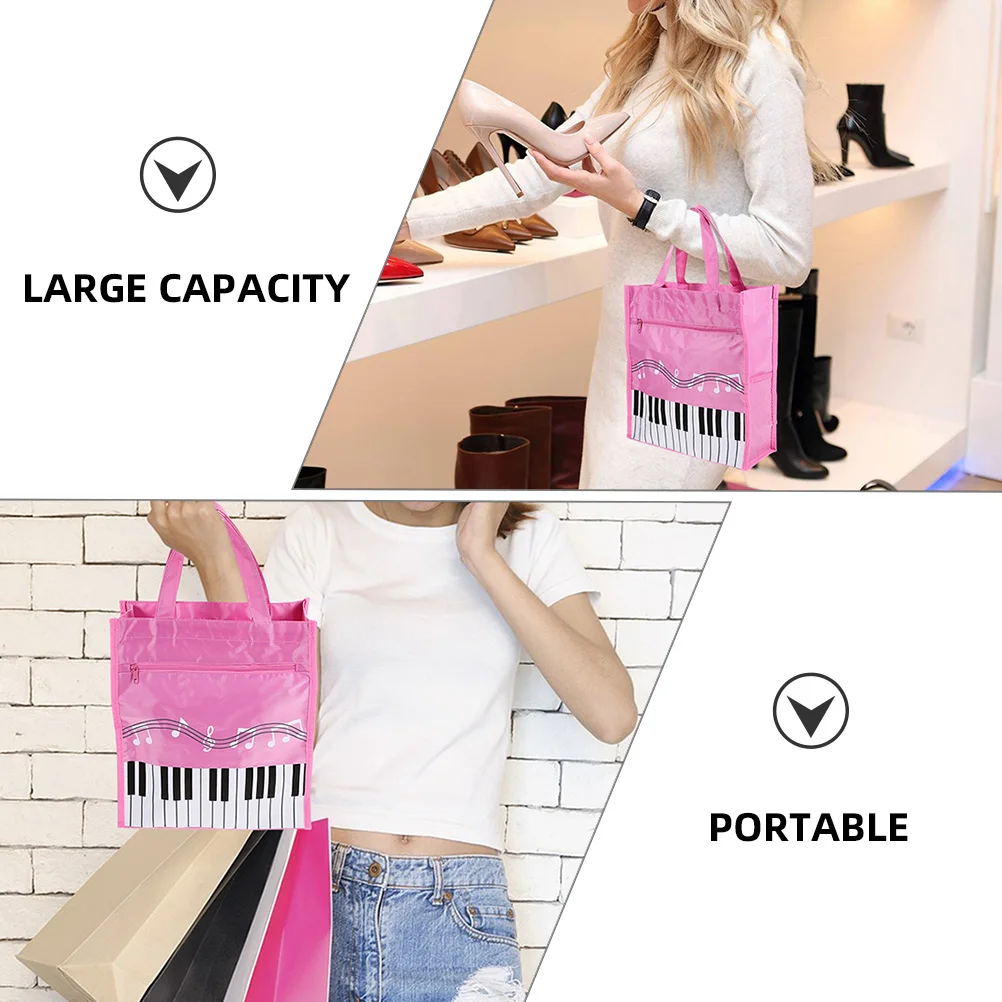 

2 pcs Portable Tote Bag Music Note Piano Key Design Storage Bag Handle Large Capacity Double Layer Music Books Storage For