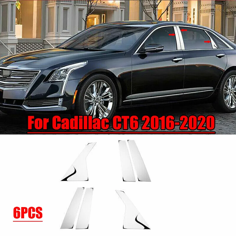 Chrome Steel Window BC Pillar Post Decor Cover Trim For Cadillac CT6 2016-2020