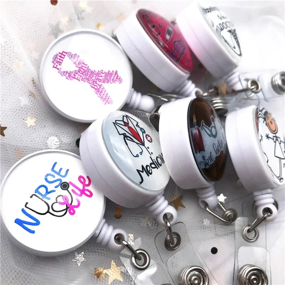 Students Office Supplies Medicine Cartoon ID Card Badge Holder Nurse Doctor Retractable Badge Reel Name Card Holder