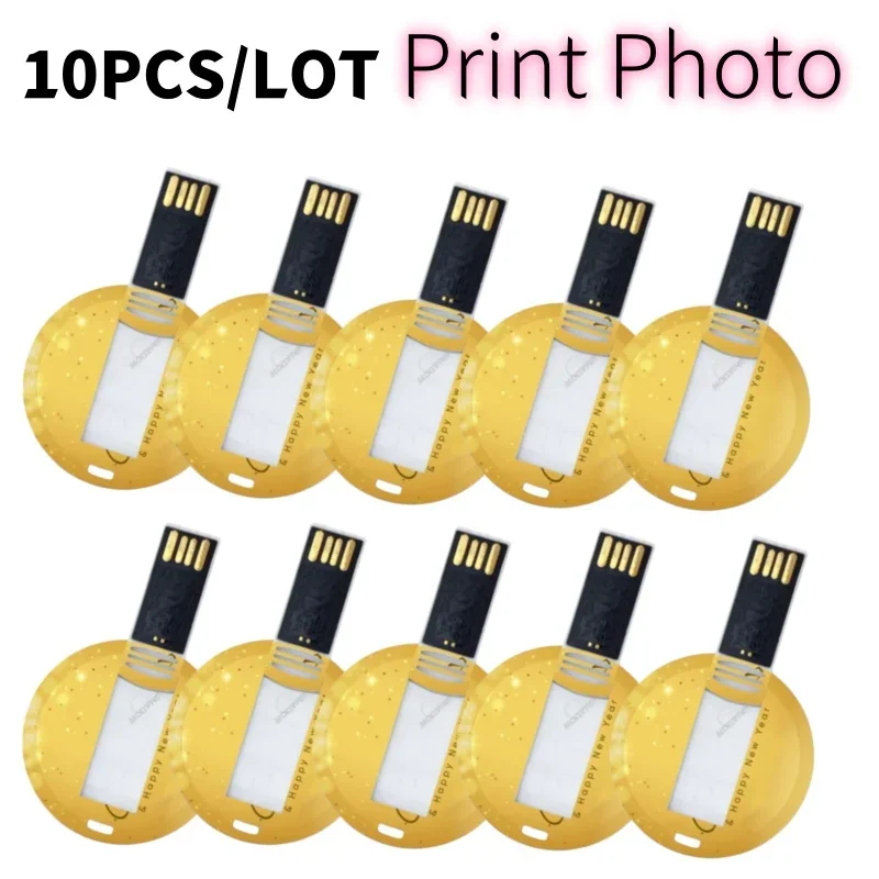 10PCS/LOT Mini Round Card USB Flash Drive 2GB 4GB 8GB 16GB 32GB Usb Card Flash Drive Customize Print Colorful Logo For Gift