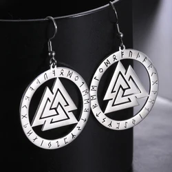 Dawapara Nordic Valknut Earrings Odin Symbol Runes Circle Pendant Stainless Steel Jewelry New Year Gift