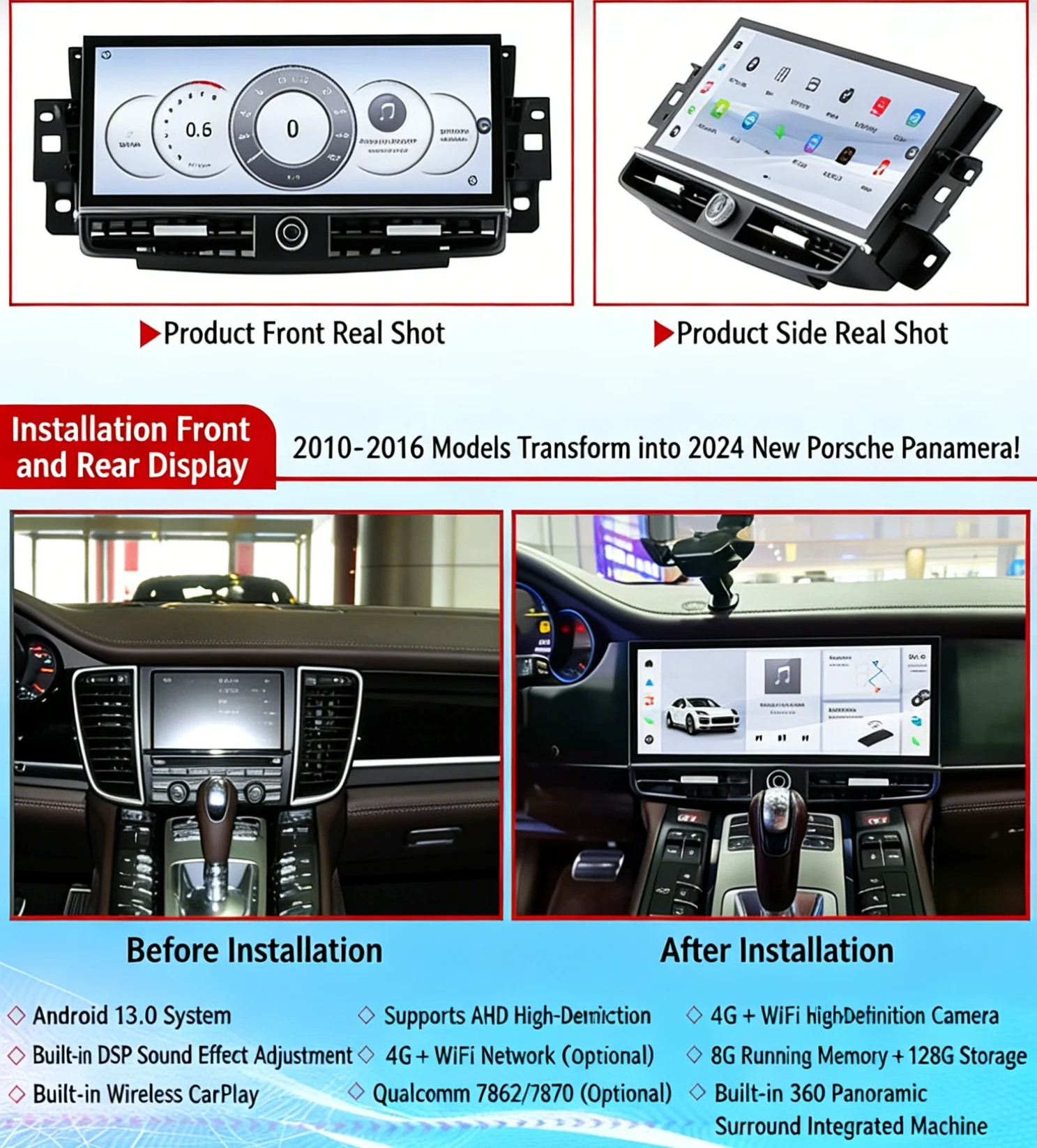 

12.3inch Screen For Porsche Panamera 2010 2011-2016 Android Auto Radio Car Multimedia Video Player GPS Radio Carplay RHD LHD