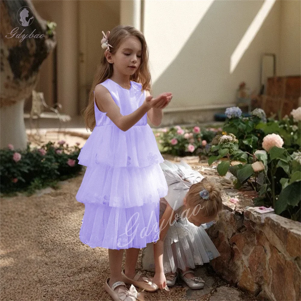 

Girls Lovely Flower Cake Dress Princess Prom Gown Kids Sleeveless Wedding Delamination Birthday Children Costume