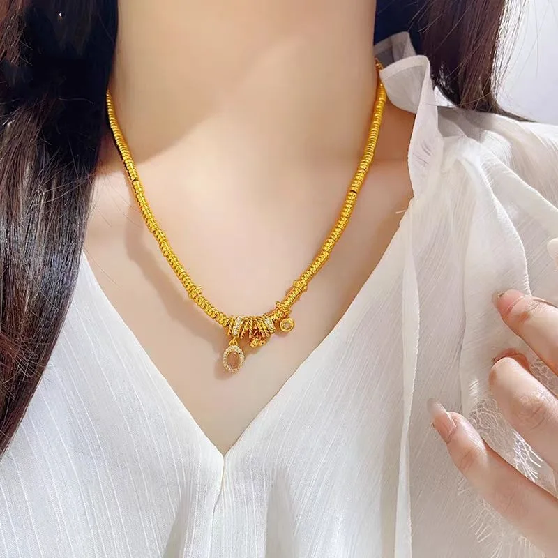 

Роскошное ожерелье из настоящего золота 9999 24 карата с четырьмя лепестками клевера для женщин, модная и универсальная цепочка для свитера