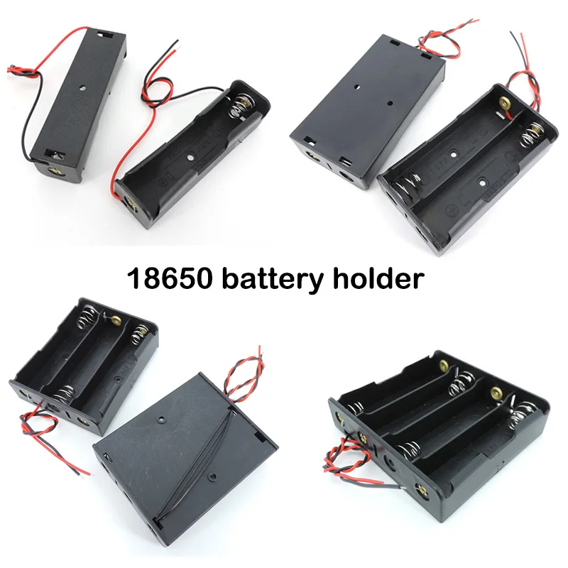 1/2/3/4 Slot way 18650 Battery Storage Box Case DIY Batteries Clip 3.7v 1 2 3 4 port  Holder Black Plastic Container Lead 2Pin w