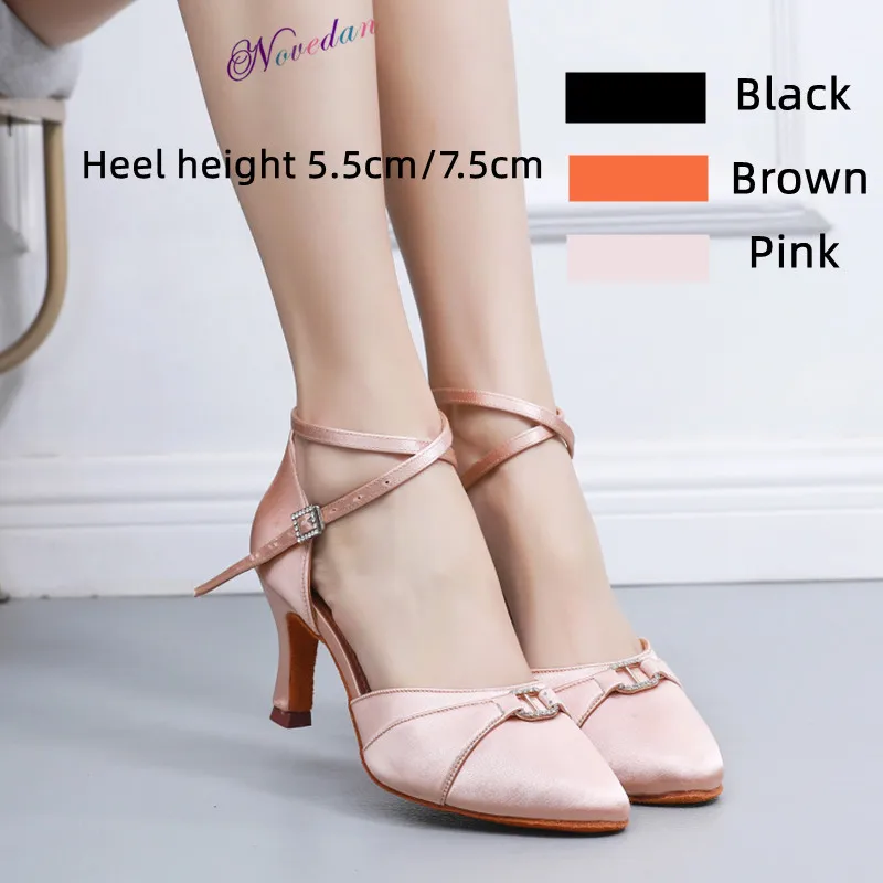 2023 Women Dance Shoes For Girls Ladies Latin Ballroom Dance Shoes Satin Professional Salsa Tango Party High Heels 5.5cm/7.5cm