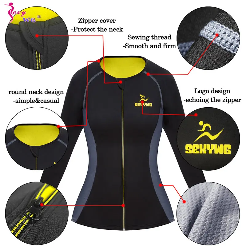 SEXYWG Sauna Top for Women Weight Loss Shirt Slimming Body Shaper for Woman Fitness Long Sleeve Workout Sport Gym Sportwear