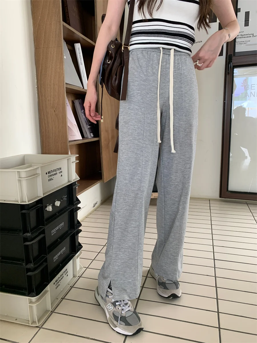 

Slimming Ice Silk Thin Casual Wide Leg Pants High Waist Long Trousers Asymmetric Korean Sle Commute Wind Summer Collection