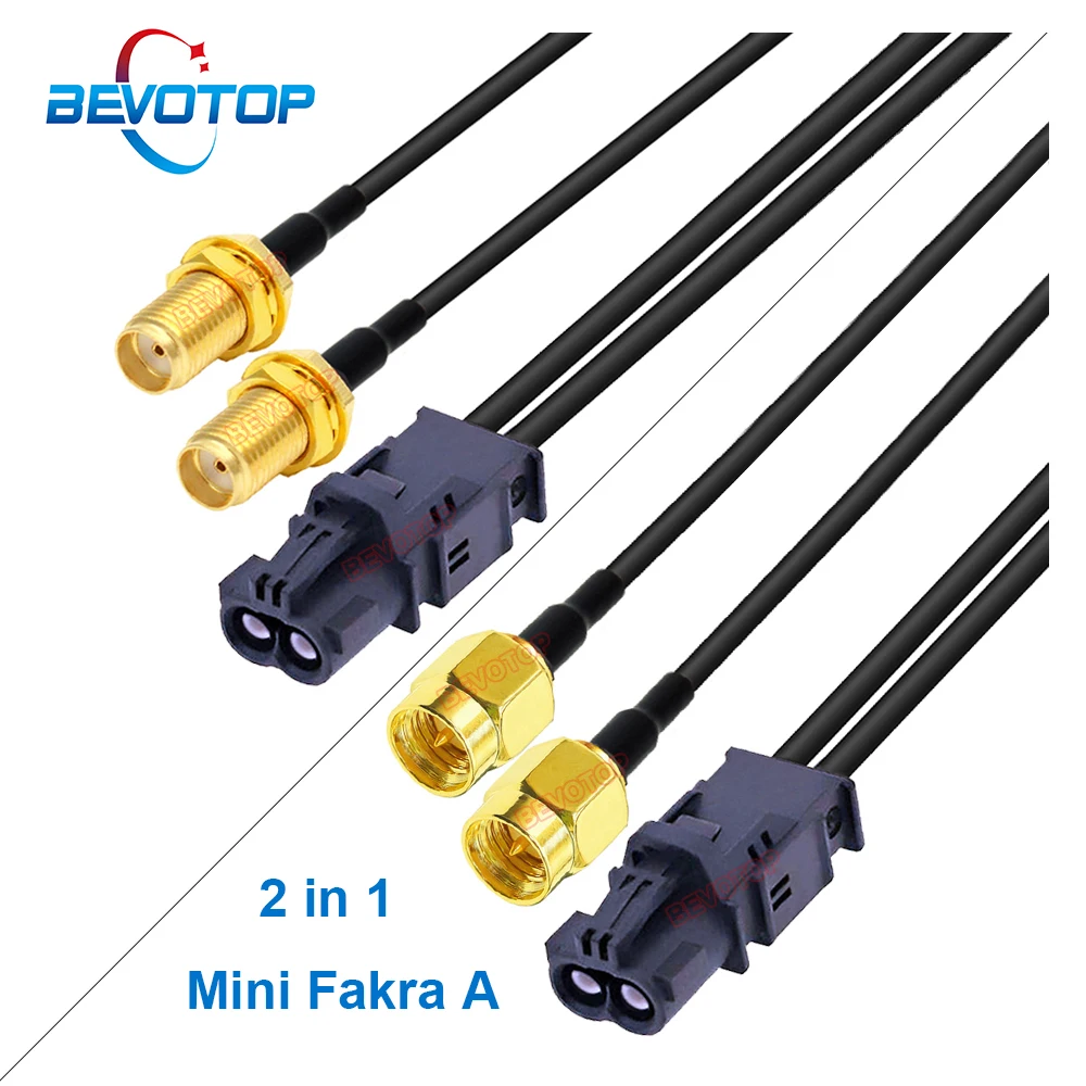 

BEVOTOP RSBG Type 2-in-1 Dual Core Mini Fakra Code A to 2 x SMA Male/Female Jack Plug RG174 Cable 50 Ohm Wire Harness