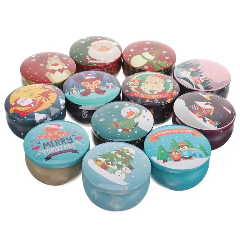 12pcs Christmas Aromatherapy Cans Scented Tin Jar Soy Wax Plant Gift Box Tinplate Containers