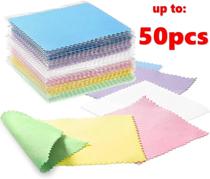 50/40/30/20/10pc Jewelry Cleaning Glasses Fabric Pink Polishing Cloth Sterling Silver Gold Platinum Small Polish Clothes 13x13cm