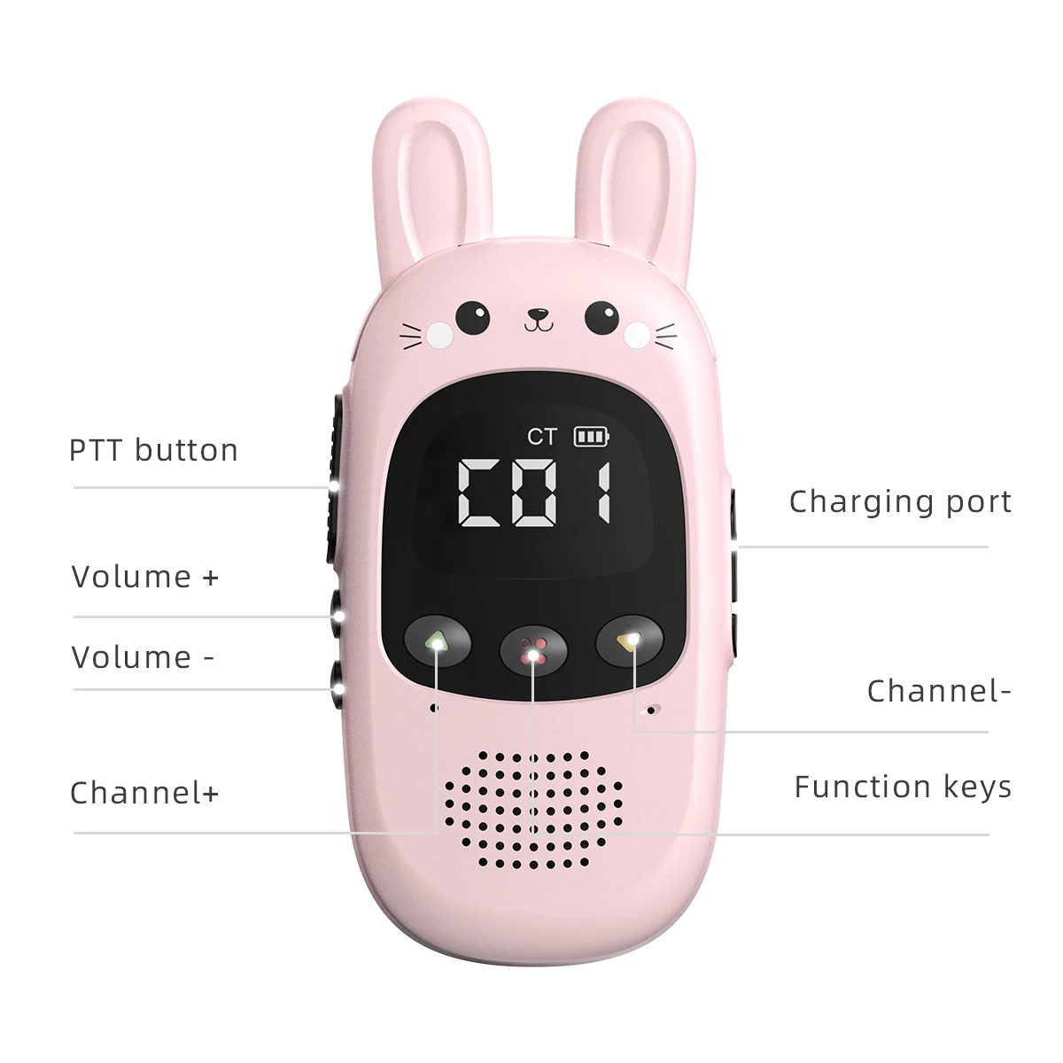 CBCBTWO 토끼 모양 어린이 워키토키 GT-168, 전자 장난감, 어린이 스파이 가제트, 3km 범위, 소년 소녀 생일 선물, 2 개