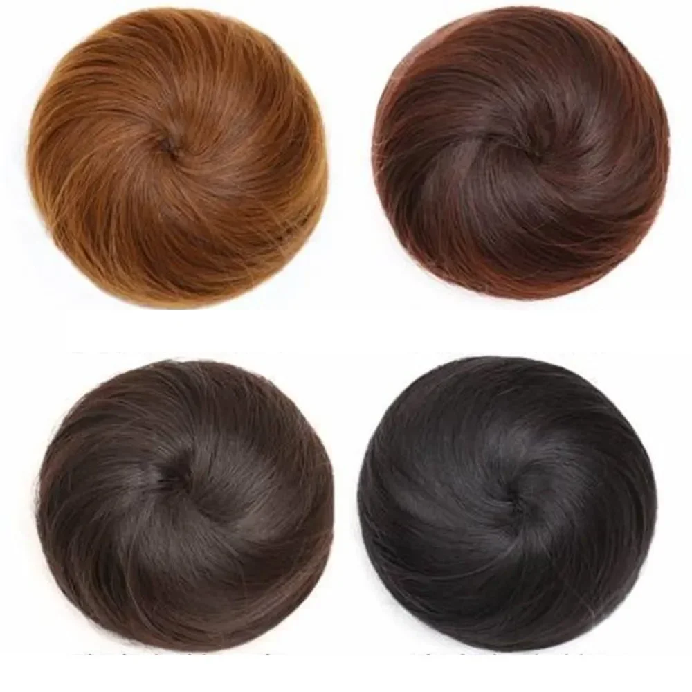 Natural Versatile Flower Bud Bun Synthetic Wig Headband Clip with Elastic Band Simulated Wig Bag