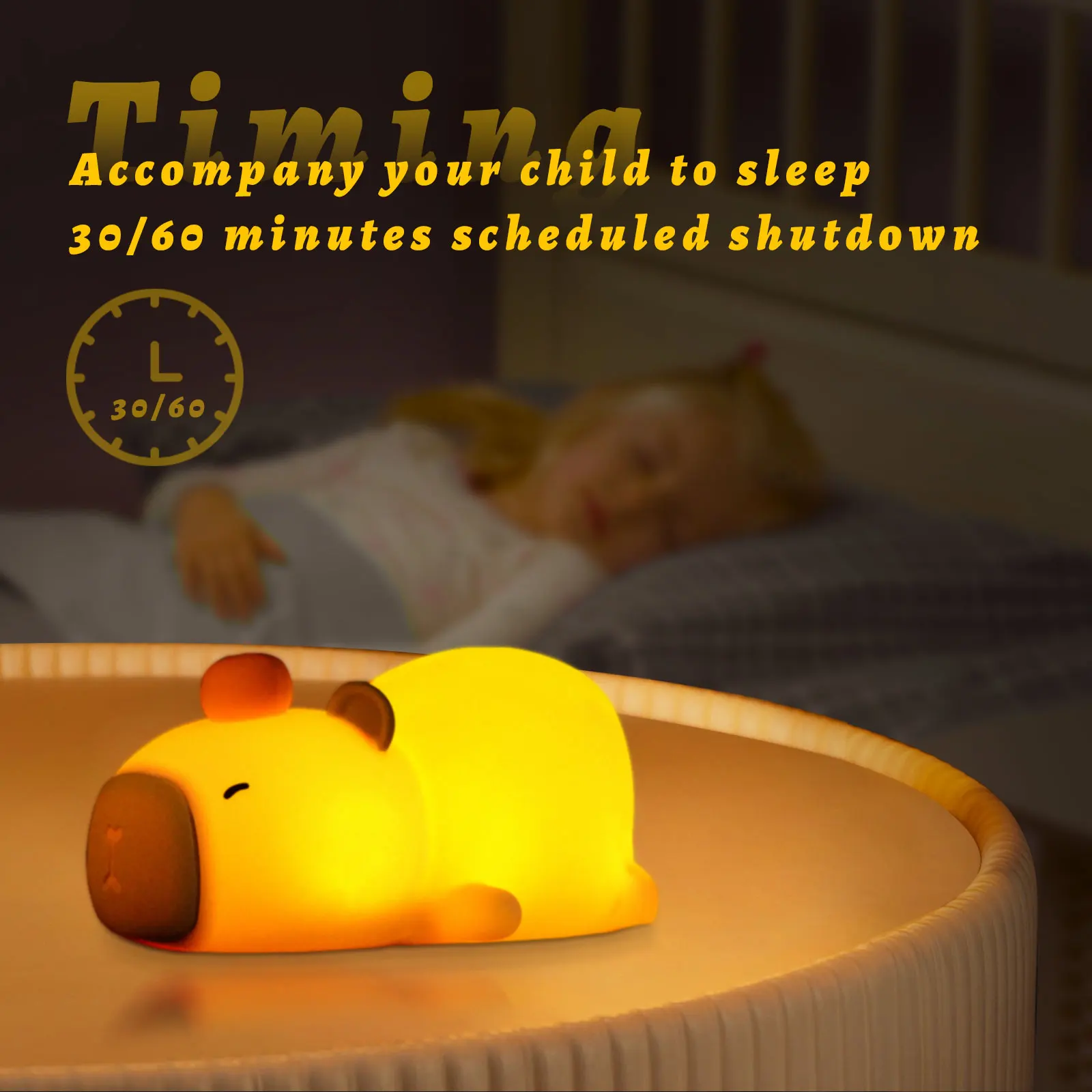 Capybara Night Light Cute Silicone Lamp LED Touch Sensor Lamp RGB Soft Lamp Children Night Light Bedroom Desktop Decoration Gift