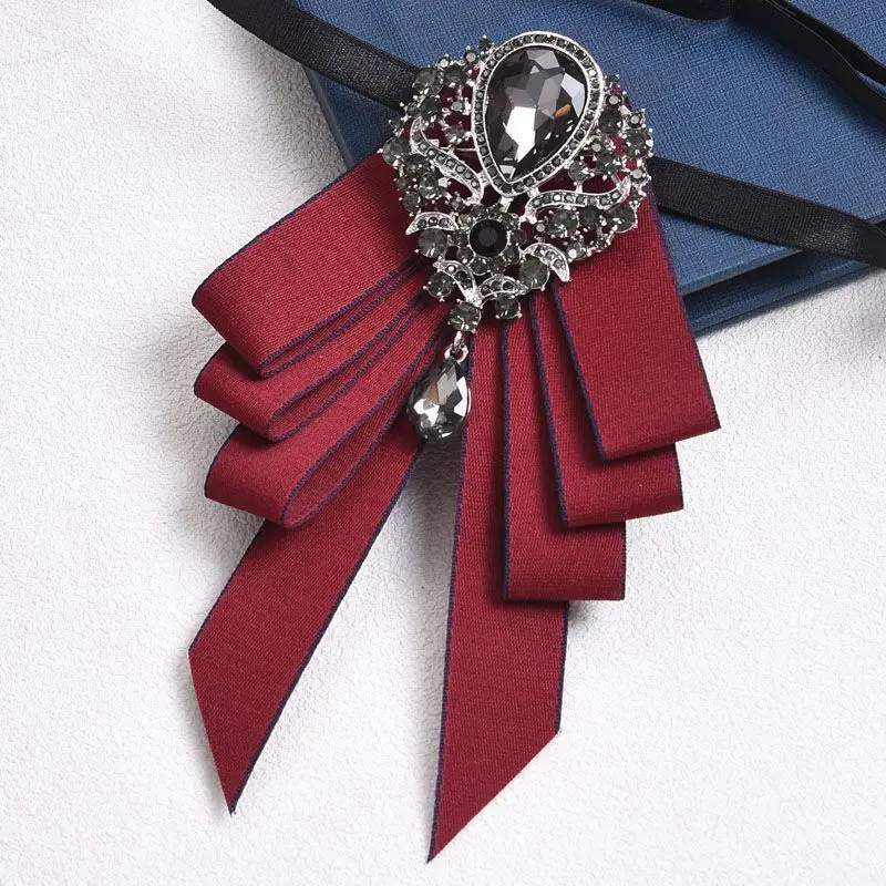 

British Black Rhinestone Bow Ties Luxury Korean College Style Uniform Shirt Accessories Men and Women Bank Staff Collar Flowers