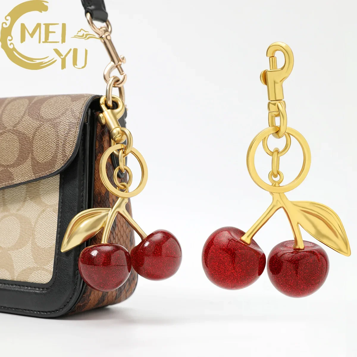 2024 Five Styles of Crystal Cherry Pendants Suitable for Coach Bags  Women's Handbags  Shoulder Bags and Keychain Accessories